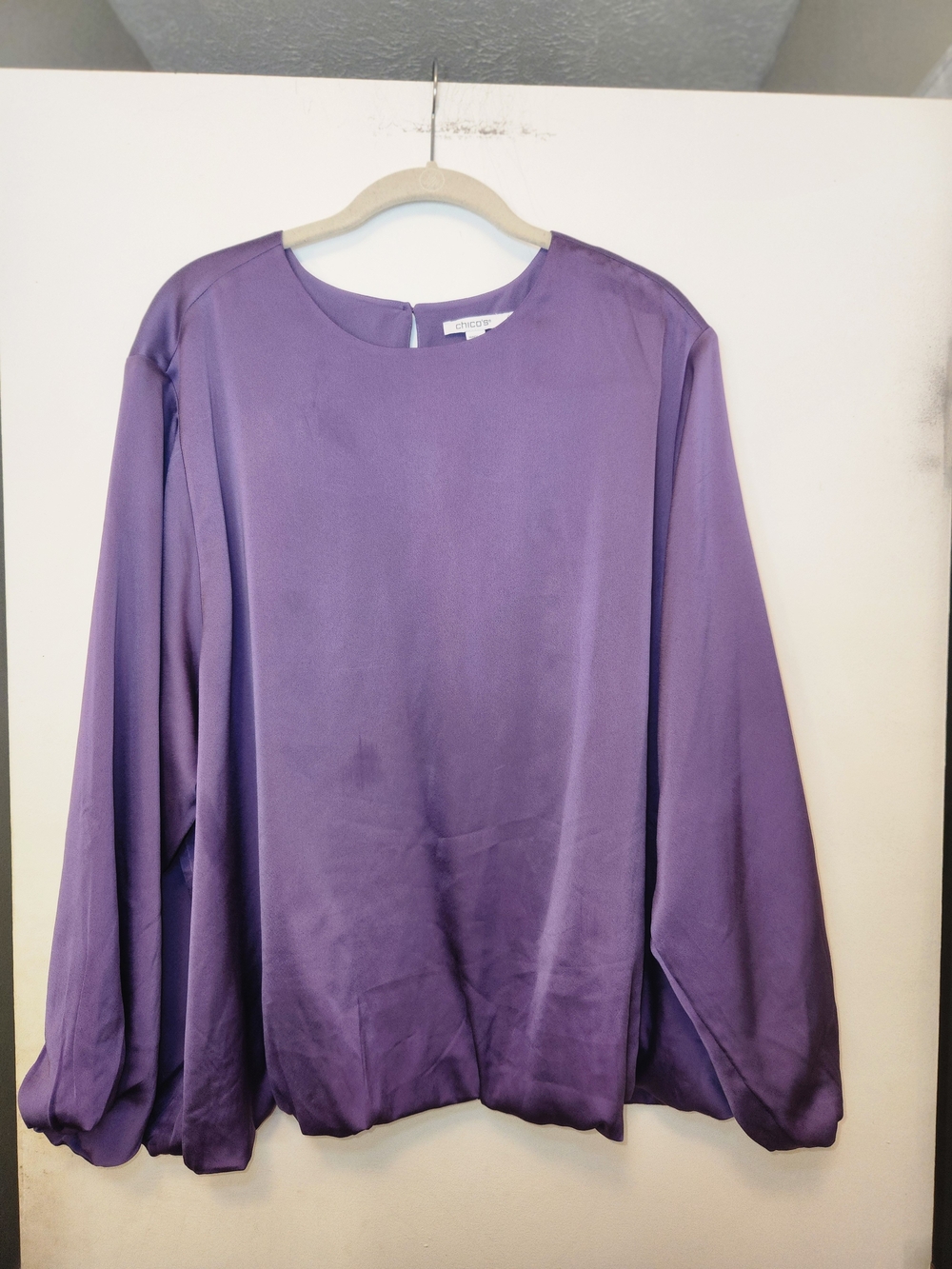 Purple Long-Sleeve Satin Blouse - Women